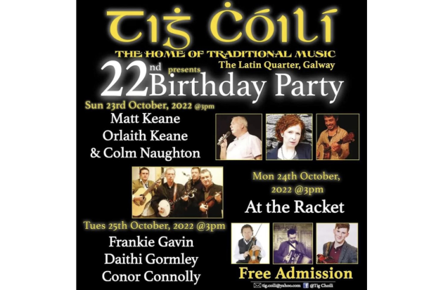 Tig Cóilí 22nd Birthday Party: Frankie Gavin, Daithi Gormley, Conor Connolly
